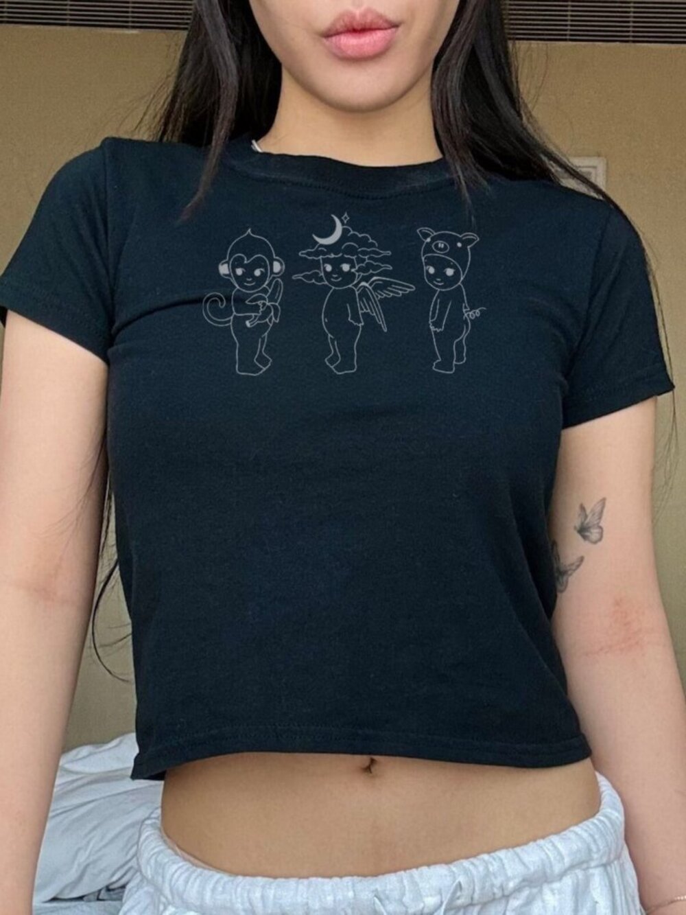 Sonny Angel Baby Tee: Vintage Graphic Y2K Streetwear (Black, size XL)